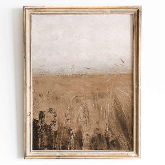 Rustic Vintage European Country Hay Field Grass Painting Wall Art Print Neutral Muted Landscape Poster Antique Moody Farmhouse Decor Vp73