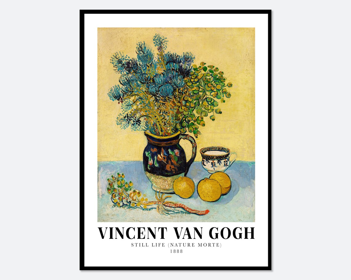 Vincent van Gogh Still Life 1888 Majolica Jug Flowers Lemons Art Poster