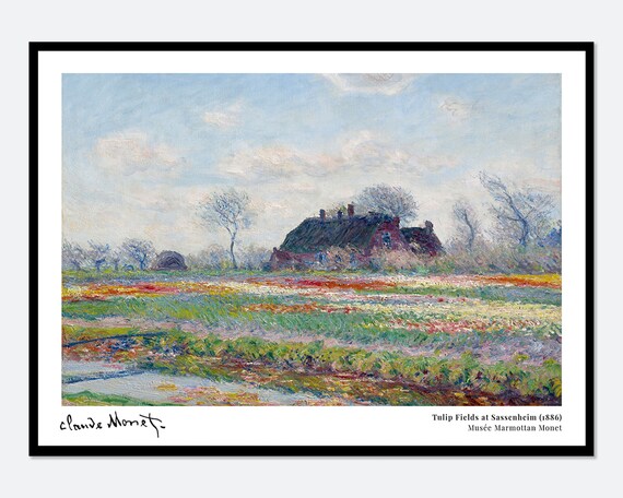 Claude Monet Tulip Fields At Sassenheim Vintage Poster Wall Art Print Flower Field View Colorful Spring Floral European Oil Painting N56a