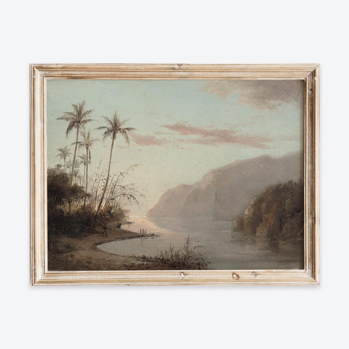 Rustic Vintage European Countryside Creek Lake Mountain Oil Painting Wall Art Print Neutral Landscape Poster Antique Moody Farmhouse Vp226