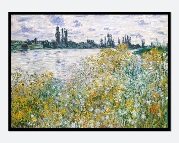 Claude Monet Riverside Wildflower Meadow Impressionist Painting Poster