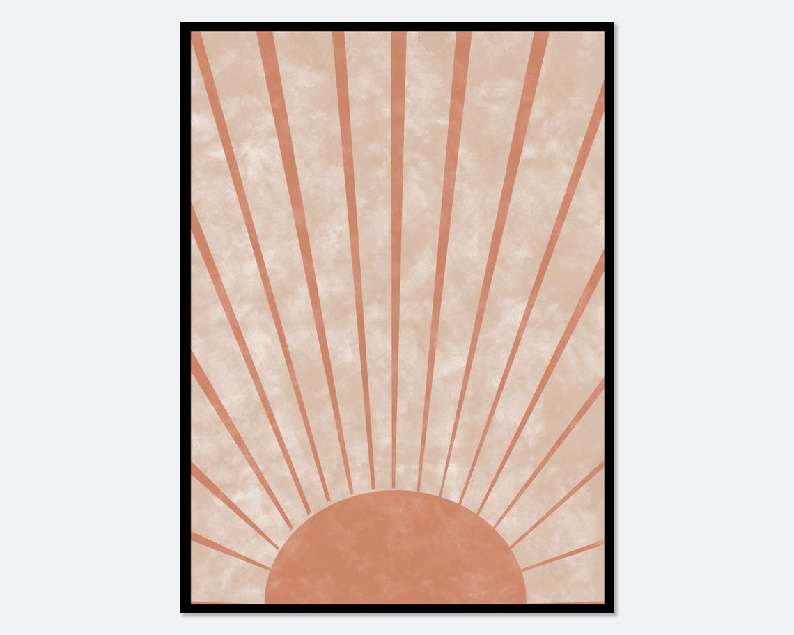 Mid Century Blush Pink Rising Sun With Radiating Rays Poster - Image 3