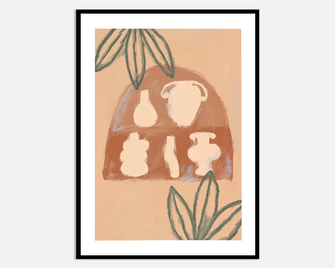 Terracotta Arch Pottery Vases Warm Abstract Shelf Still Life Wall Art