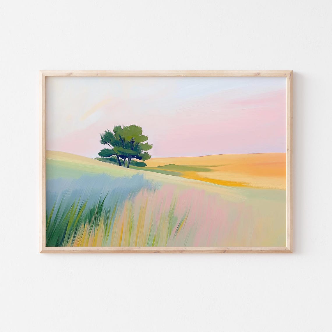 Lone Green Tree On Colorful Spring Meadow With Pink Sky Poster - Image 5