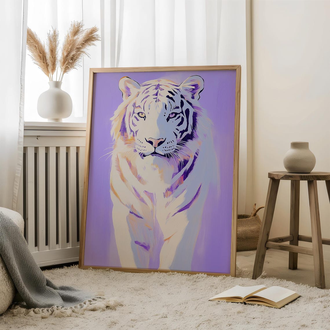 White Tiger Portrait Lavender Background Big Cat Wildlife Poster - Image 5