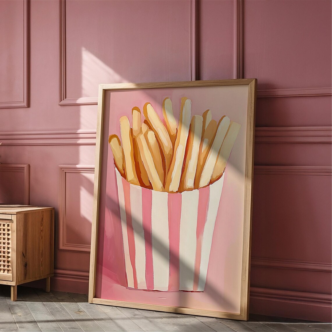 French Fries in a Pink Striped Cup on Pink Fun Kitchen Decor Poster - Image 5