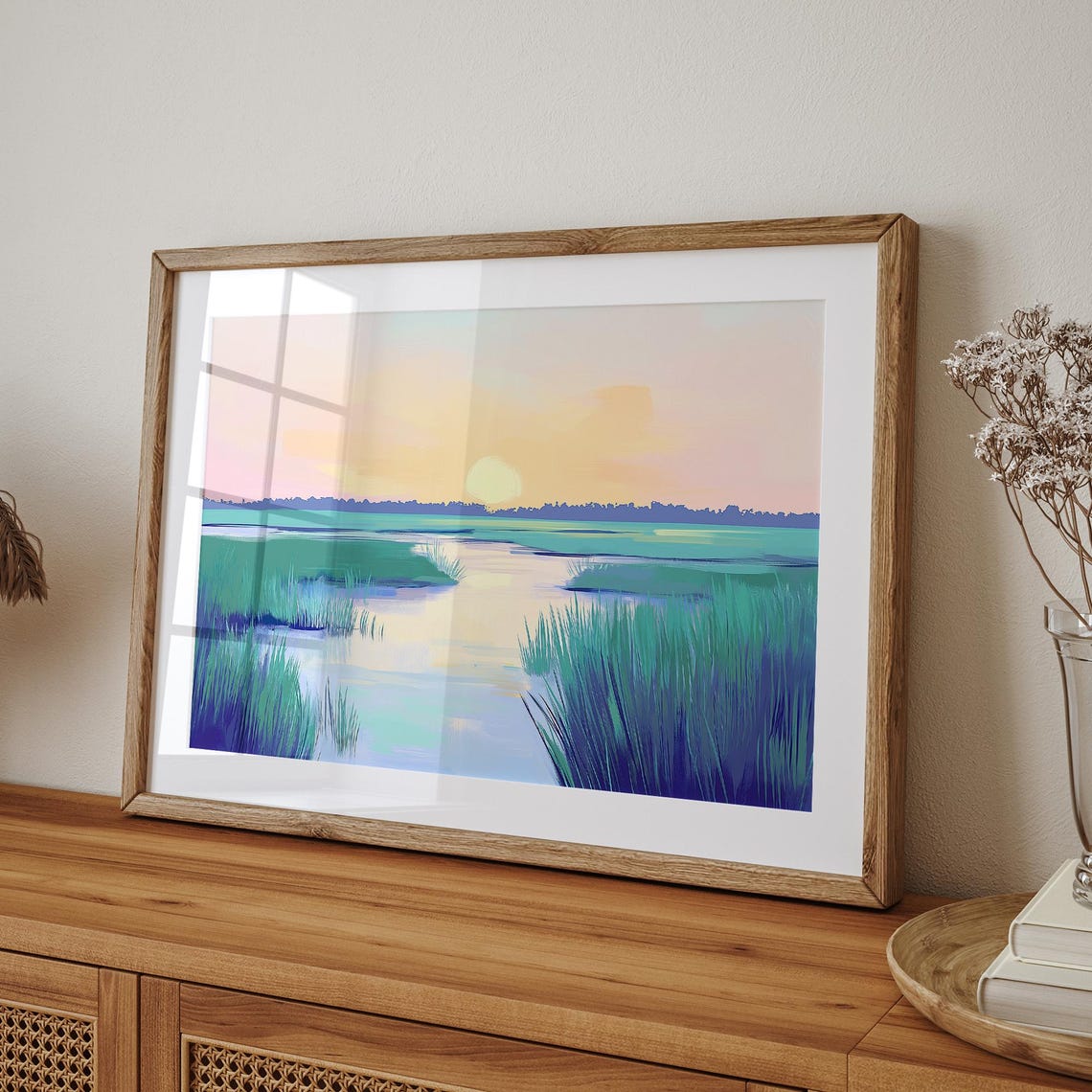 Coastal Marsh Sunset With Winding Creek And Teal Grasses Poster - Image 6