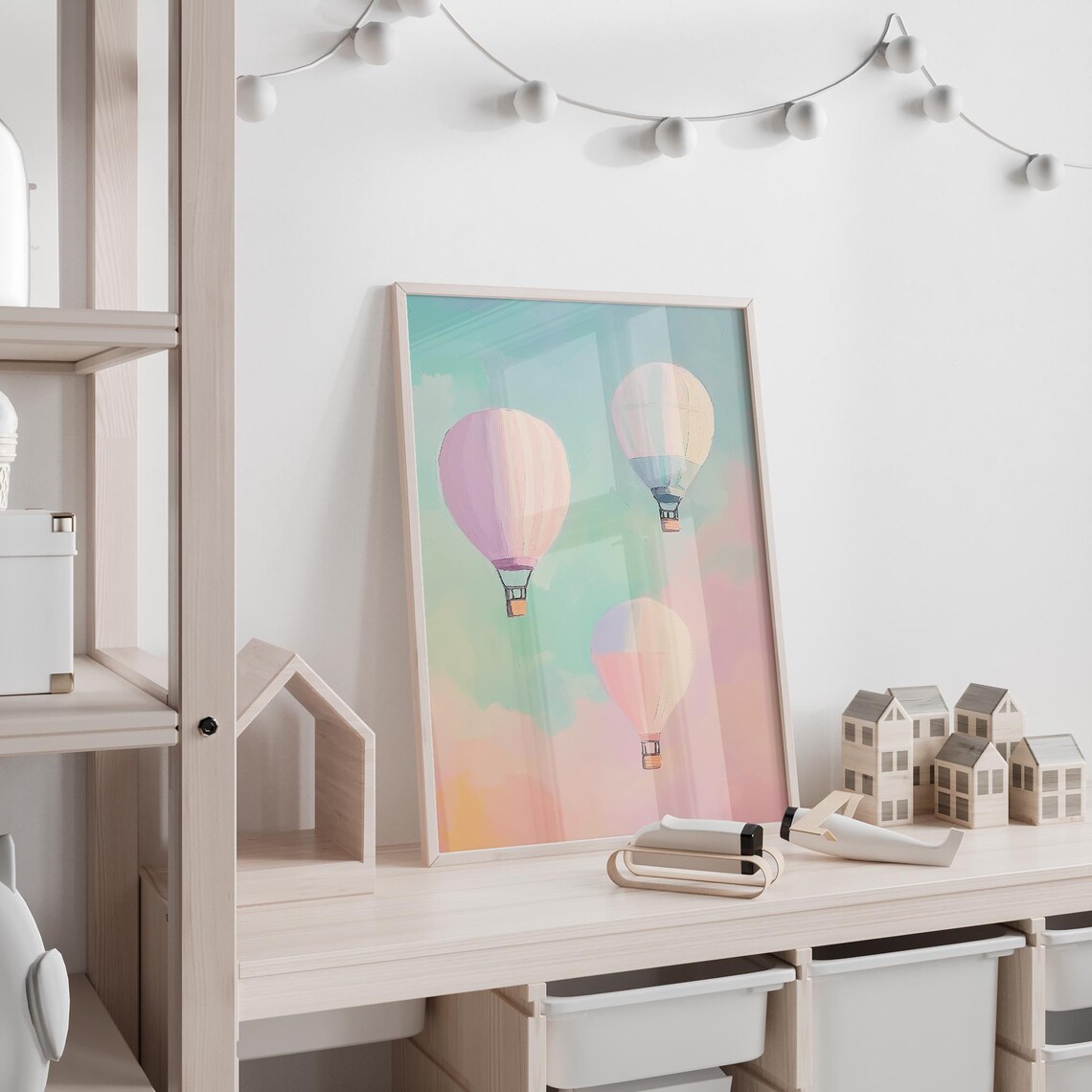 Pastel Hot Air Balloons Magical Kids Playroom Colorful Girls Room Poster Whimsical Playroom Art Girly Pastel - Image 4