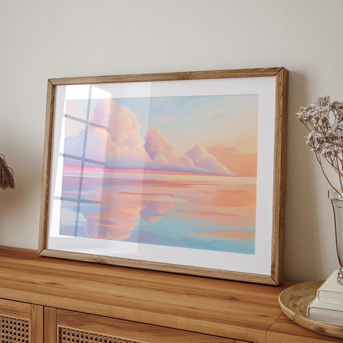 Pink Sunset Clouds Reflected Over Calm Ocean Water Sky Poster - Image 3