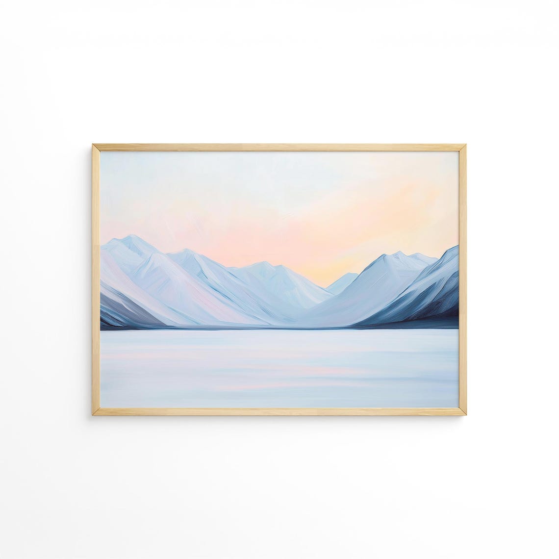 Blue Snowy Mountain Peaks Reflected In Calm Lake At Sunset Poster - Image 3
