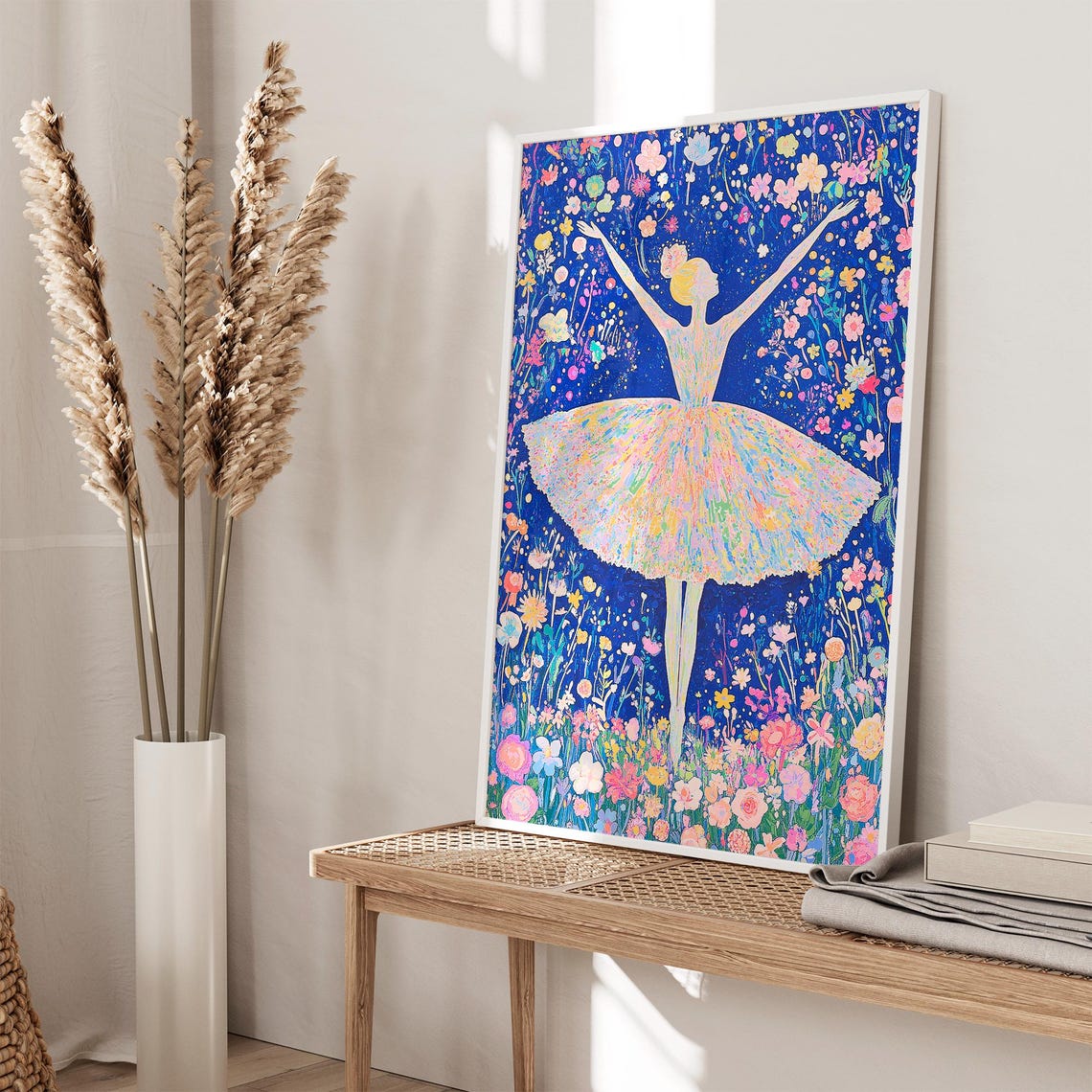 Ballerina in Floral Garden with Blue Night Sky Whimsical Dance Poster - Image 2