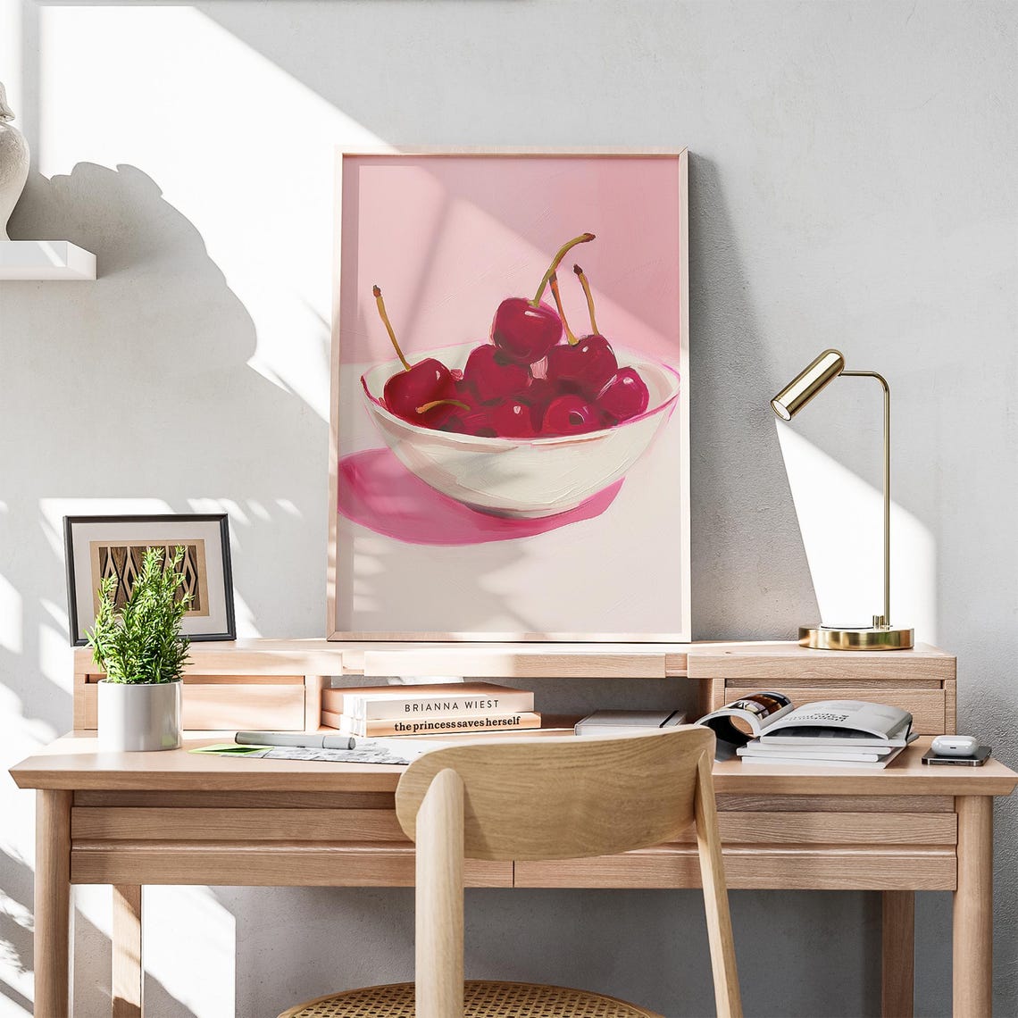 Bowl of Red Cherries Pink Background Summer Fruit Kitchen Poster - Image 5
