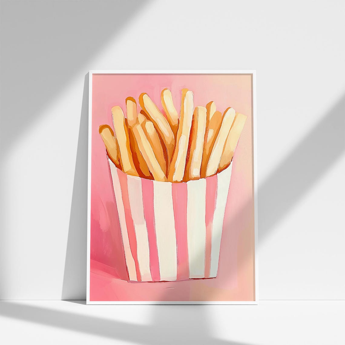 French Fries in a Pink Striped Cup on Pink Fun Kitchen Decor Poster - Image 4
