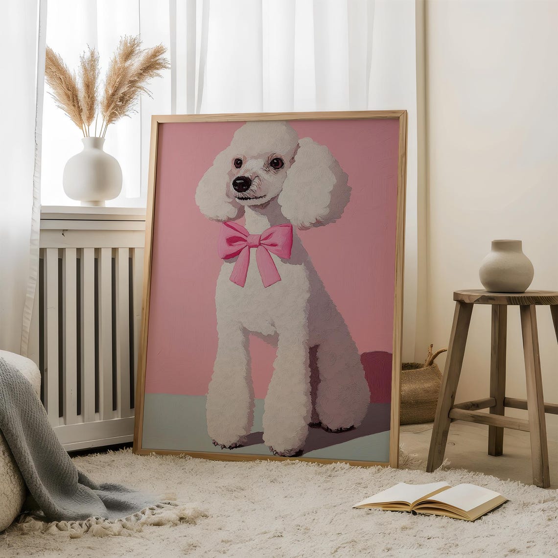 White Poodle With Pink Bow Preppy Pink Dog Nursery Decor Poster - Image 6