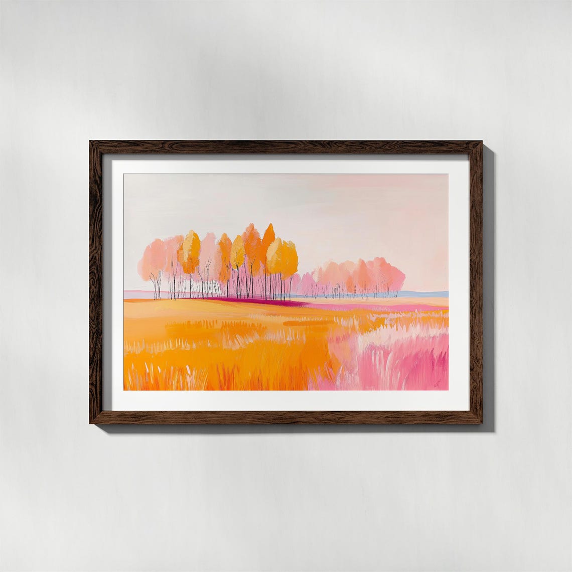 Golden Autumn Meadow With Coral Pink Trees Fall Landscape Poster - Image 4