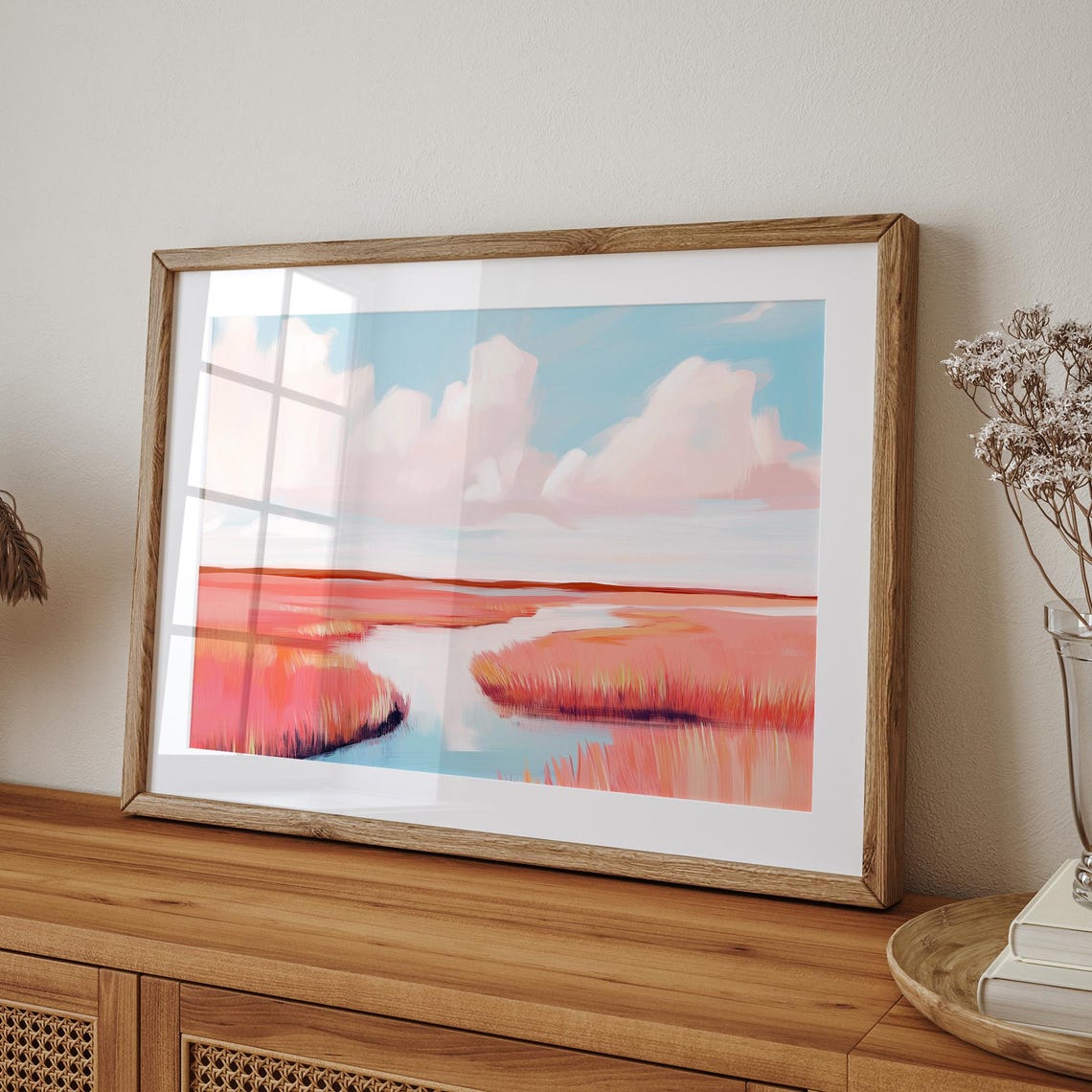 Sunset Marsh With Fiery Orange Grasses And Pink Clouds Poster - Image 3