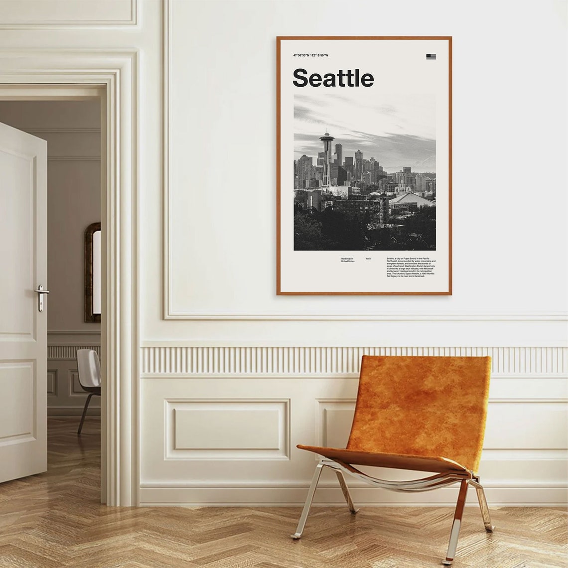 Seattle Space Needle Skyline Minimalist Black and White City Poster - Image 4