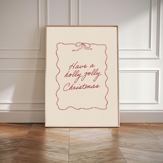 Have A Holly Jolly Christmas Cream Script Bow Frame Art Poster
