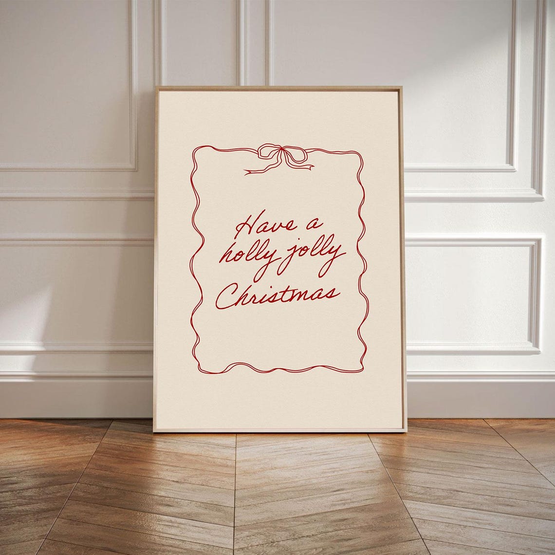 Have A Holly Jolly Christmas Cream Script Bow Frame Art Poster