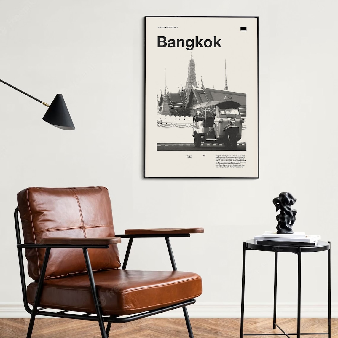 Bangkok Thailand Tuk Tuk Temple Black And White City Travel Poster - Image 4