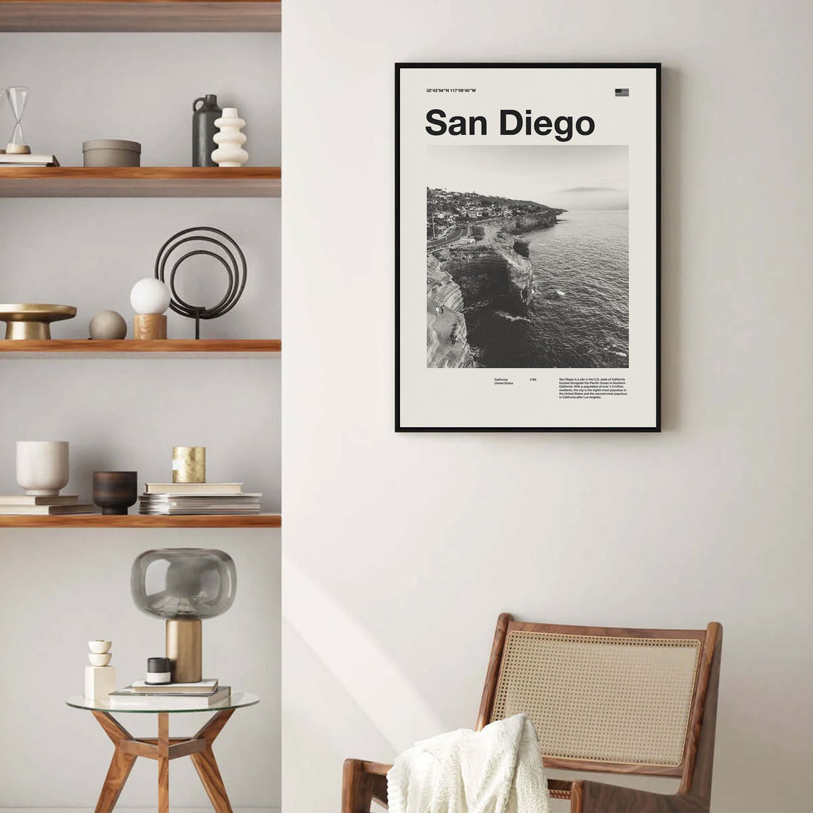 San Diego California Black And White Coastal Photo Minimalist Poster - Image 4