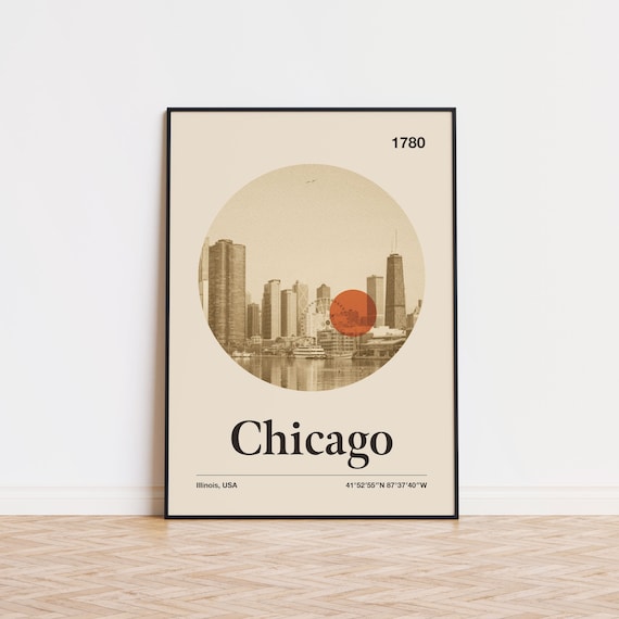 Chicago City Poster, Mid-Century Travel Poster