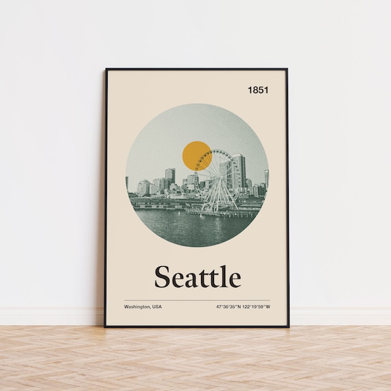Seattle Washington Minimalist Sunset Ferris Wheel Photo Poster
