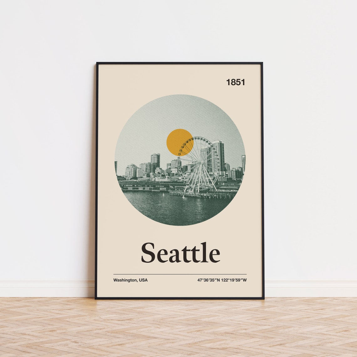 Seattle City Poster Minimalist Art Print City Poster Mid Century Poster Travel Print Art Retro City Poster Washington Poster