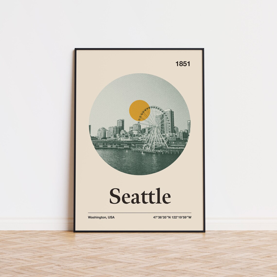 Seattle Washington Minimalist Sunset Ferris Wheel Photo Poster