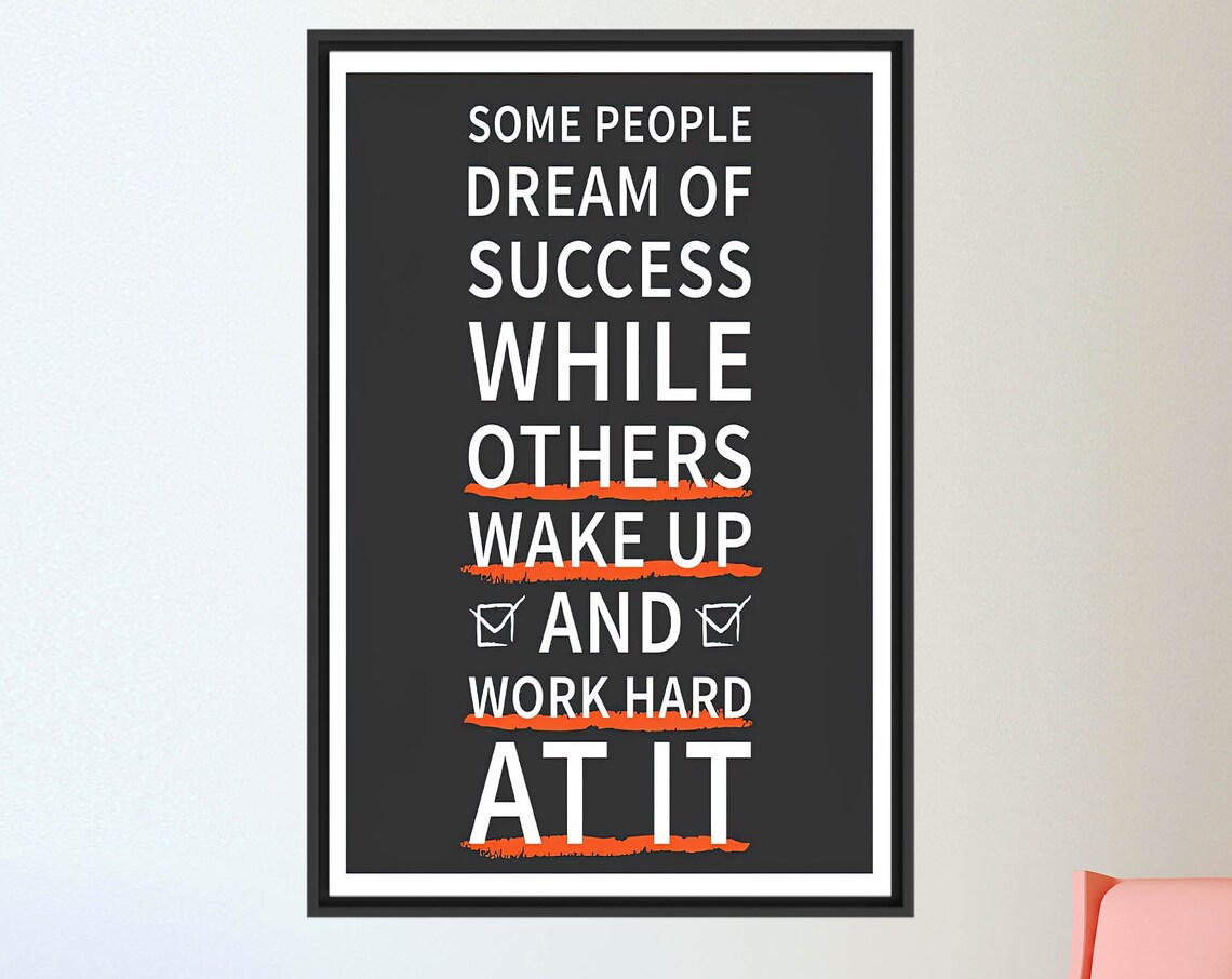 Success Quotes Workplace Art Print, Work Hard