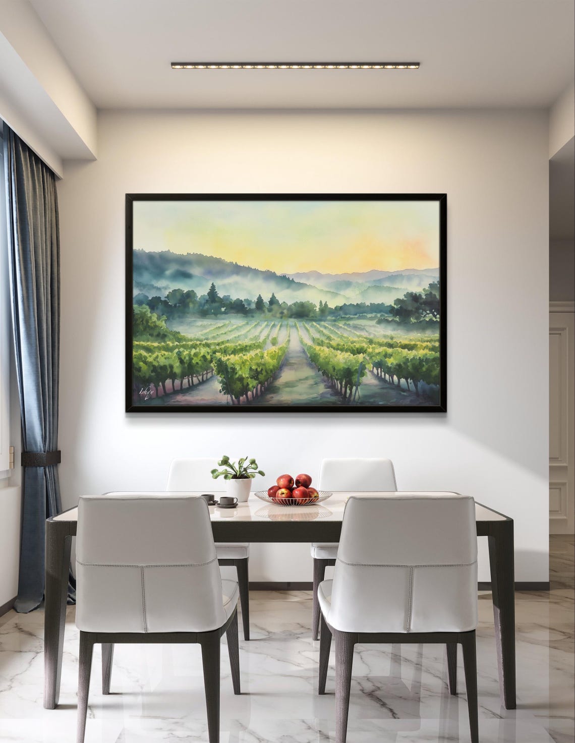 Napa Valley Vineyard Morning Mist Soft Watercolor Wine Poster - Image 3