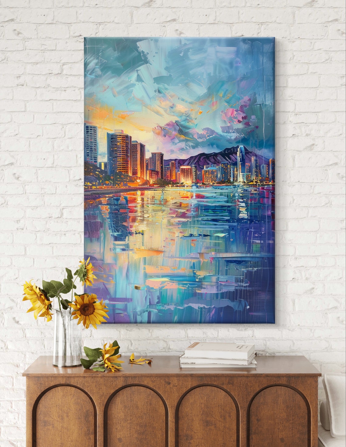 Honolulu Hawaii Skyline Diamond Head Ocean Sunset Reflection Poster - Image 6