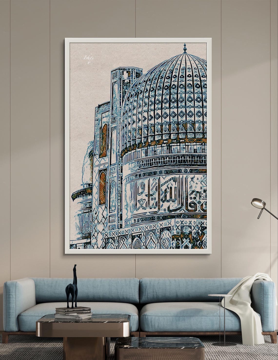 Samarkand Mosque Blue Ink Architectural Line Art Decor Poster - Image 4