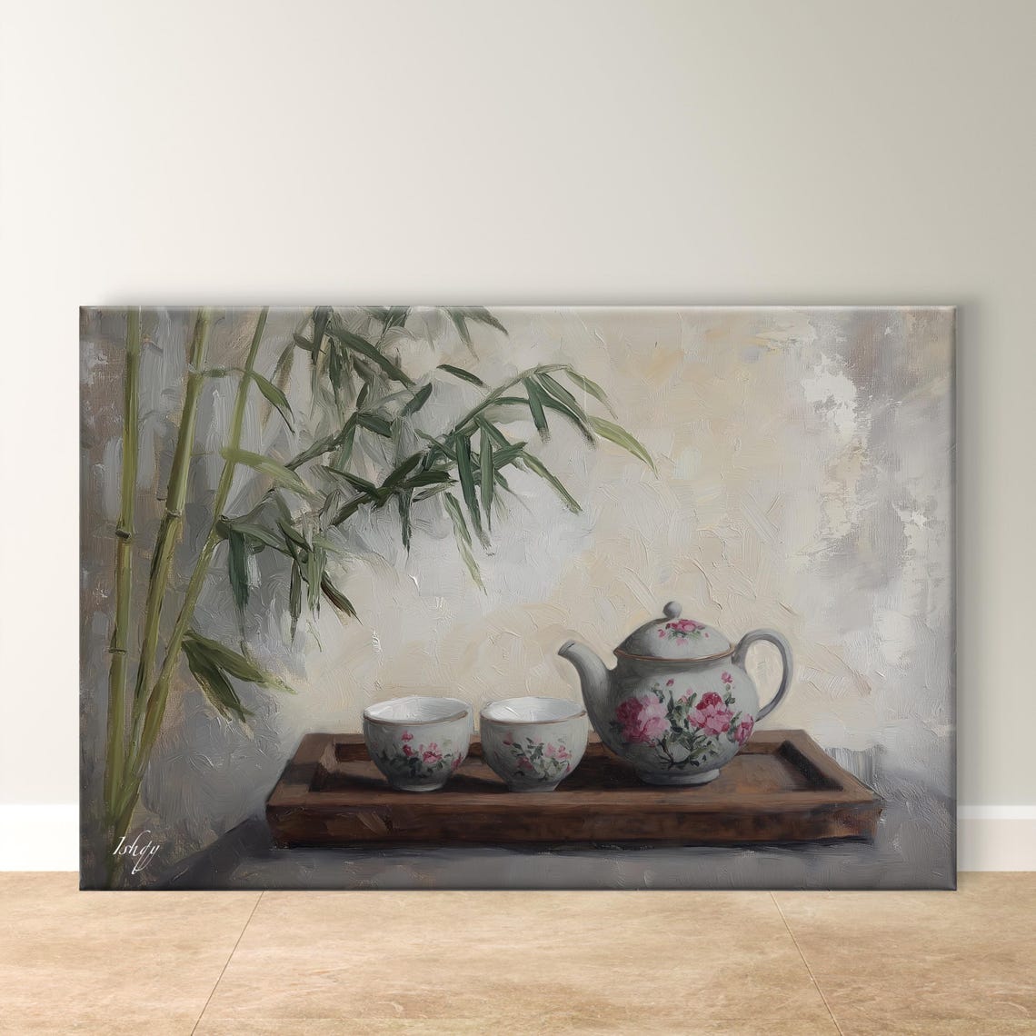 Floral Teapot Tea Set Bamboo Serene Zen Kitchen Art Wall Poster