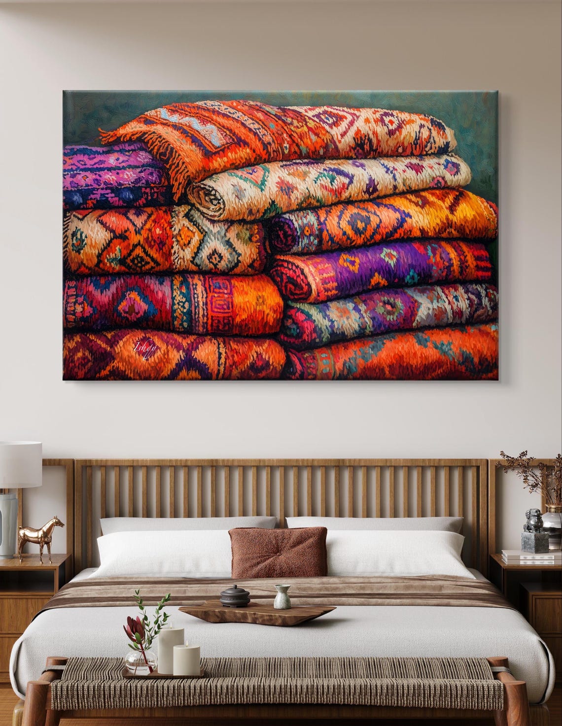 Colorful Stacked Woven Blankets Mexican Textile Pattern Poster - Image 6