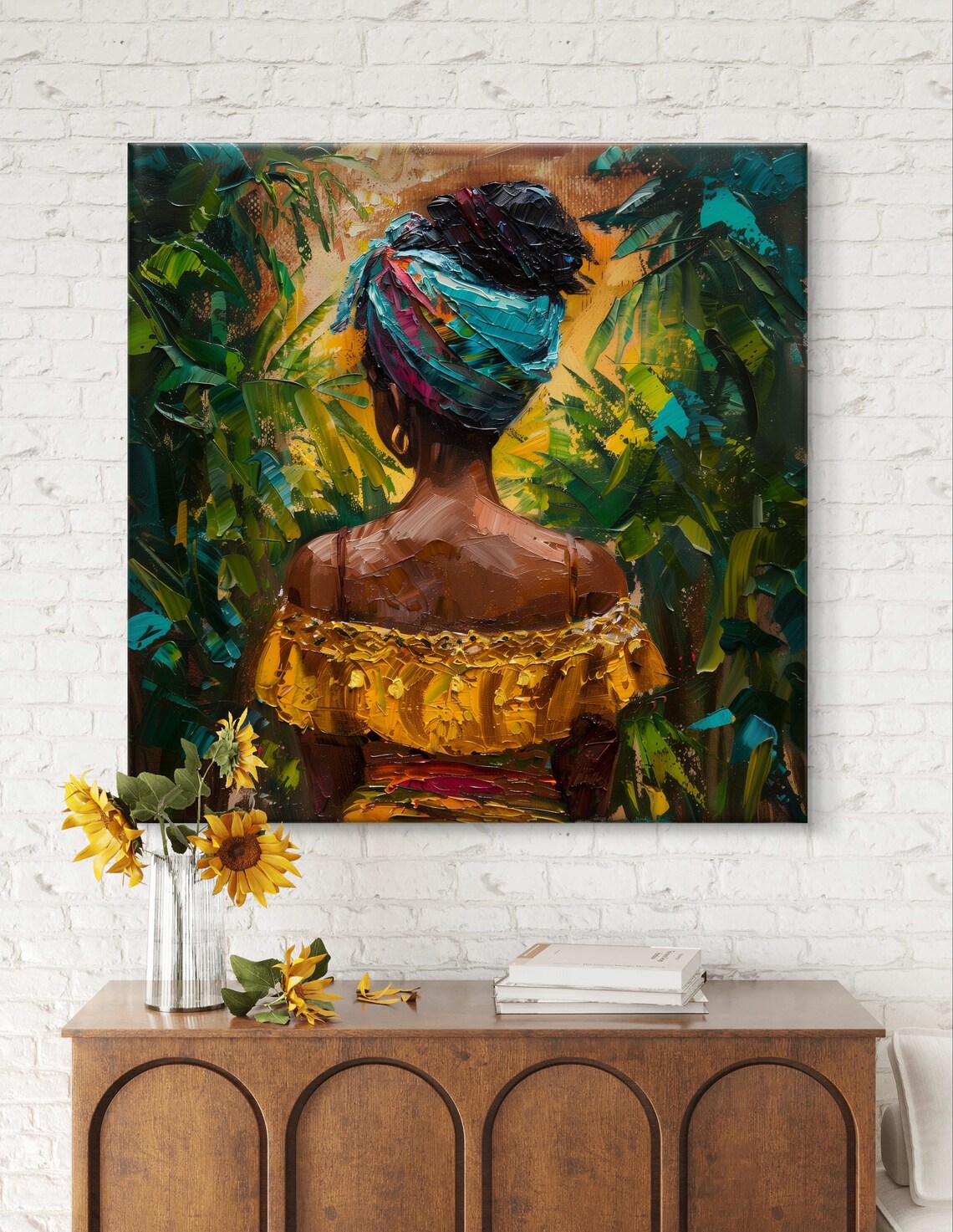 Brazilian Woman with Colorful Headwrap in Lush Jungle Paint Poster - Image 6