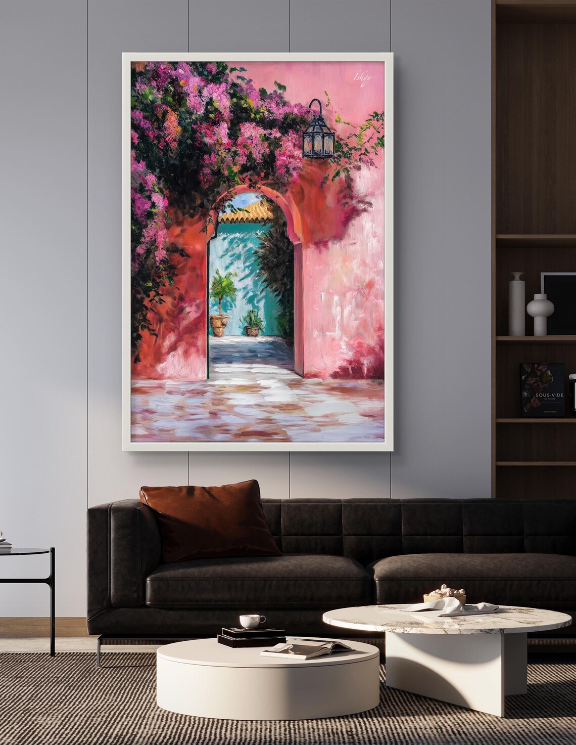 Pink Moroccan Archway Draped in Bougainvillea Painting Poster - Image 3