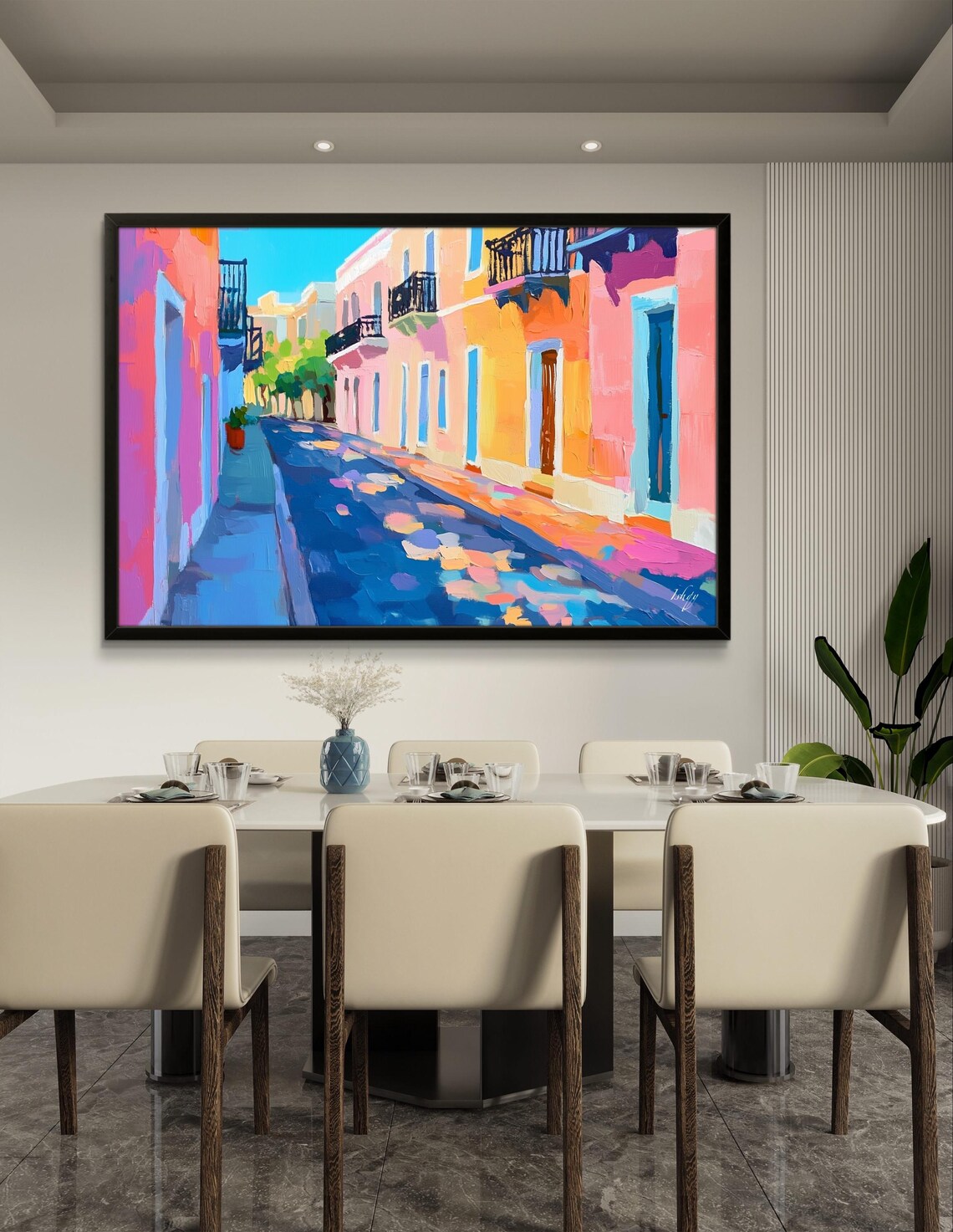 Old San Juan Colorful Colonial Street Cobblestone Lane Poster - Image 2