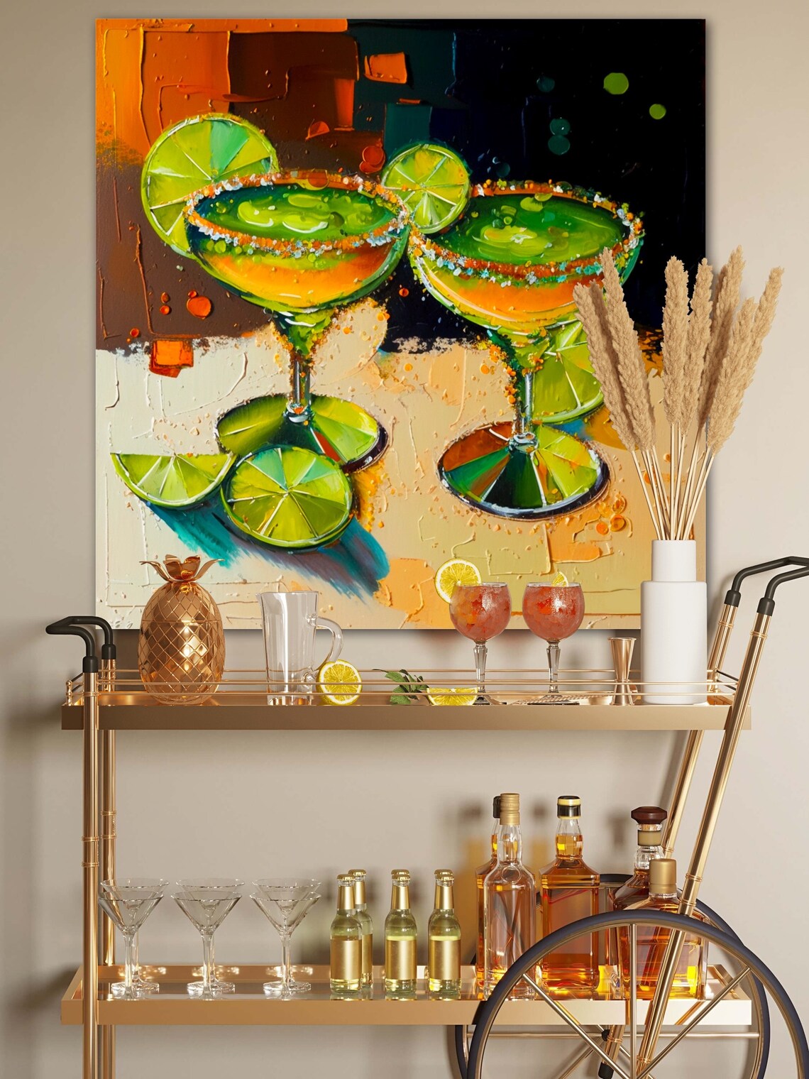 Two Frosty Margaritas With Lime Wedges Cocktail Art Bar Poster - Image 5
