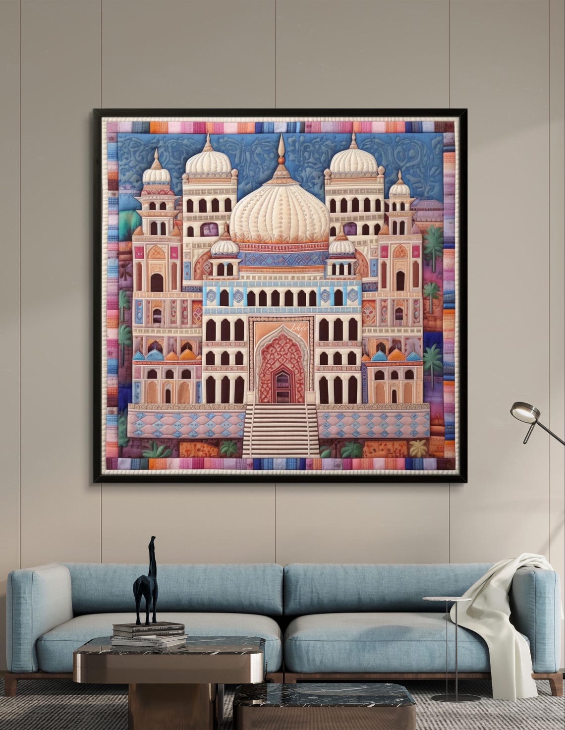 Mughal Domed Palace Patchwork Quilt Style Folk Indian Art Poster - Image 2