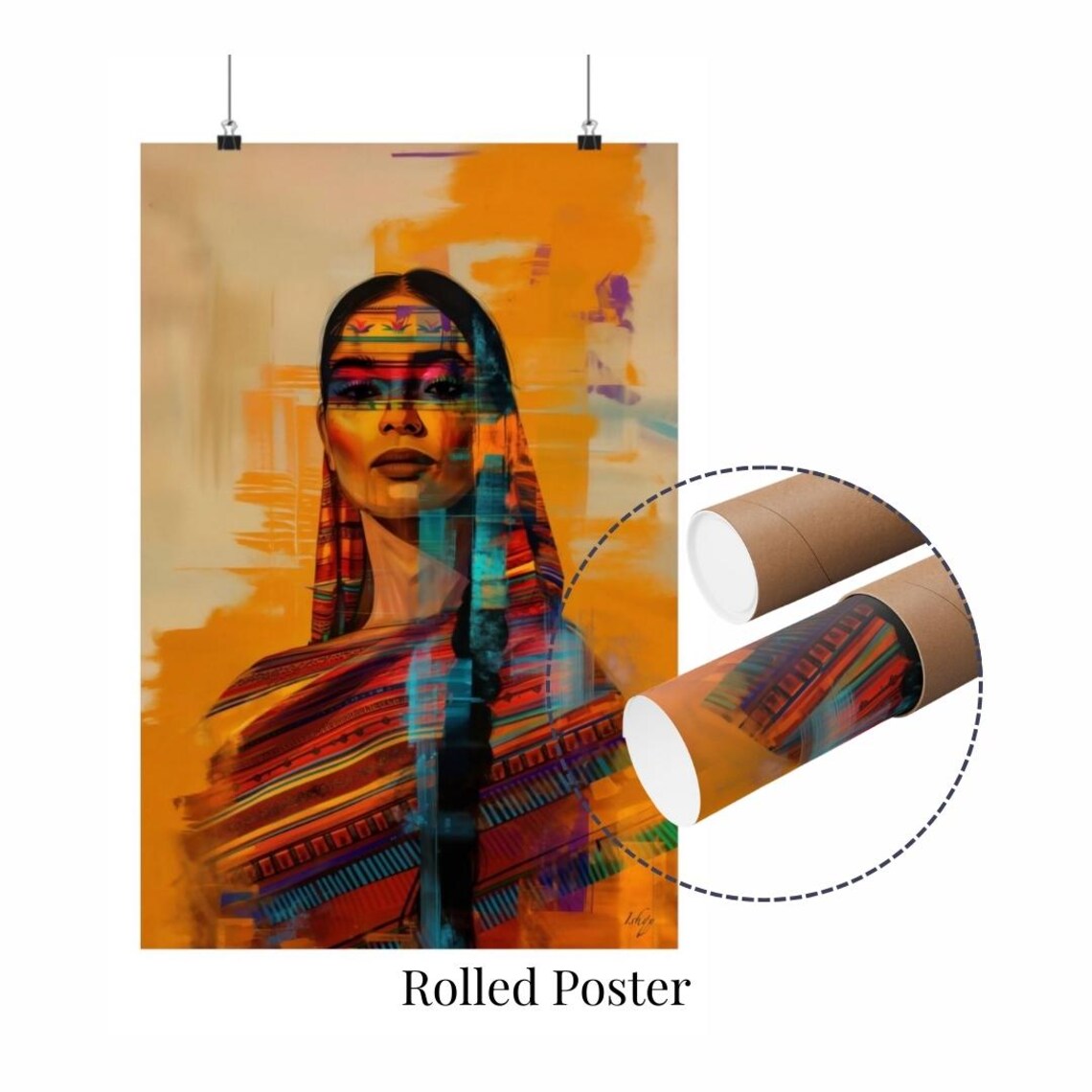 Mexican Woman Portrait in Serape Shawl Folk Art Painting Poster - Image 2