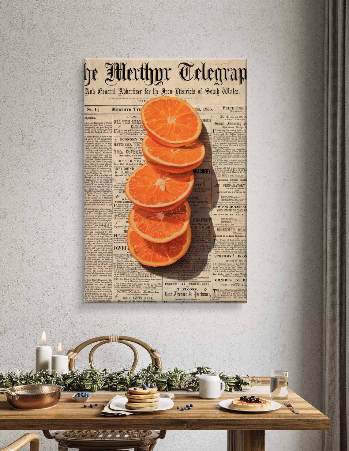 Sliced Orange Stack Vintage 1855 Newspaper Citrus Kitchen Art Poster - Image 6