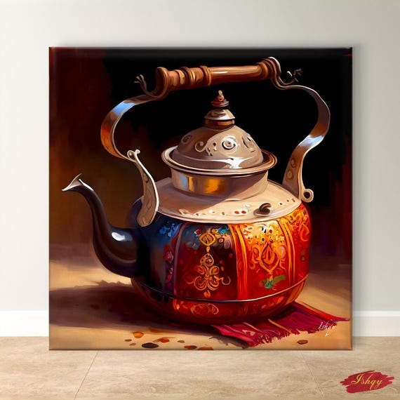 Indian Tea Pot Art Framed Kitchen Decor Vibrant Wall Art Colorful Tea Print Traditional Indian Art Framed Tea Decor Living Room Art
