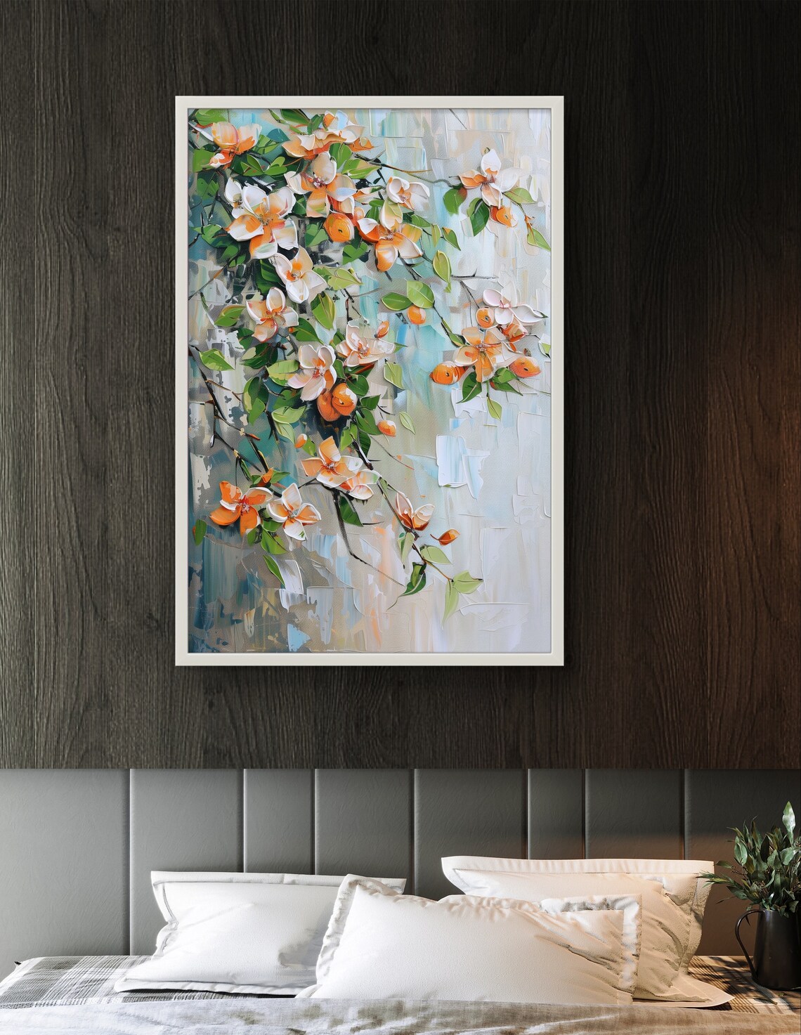 Orange Blossom Branches in Bold Impasto Floral Oil Painting Poster - Image 2
