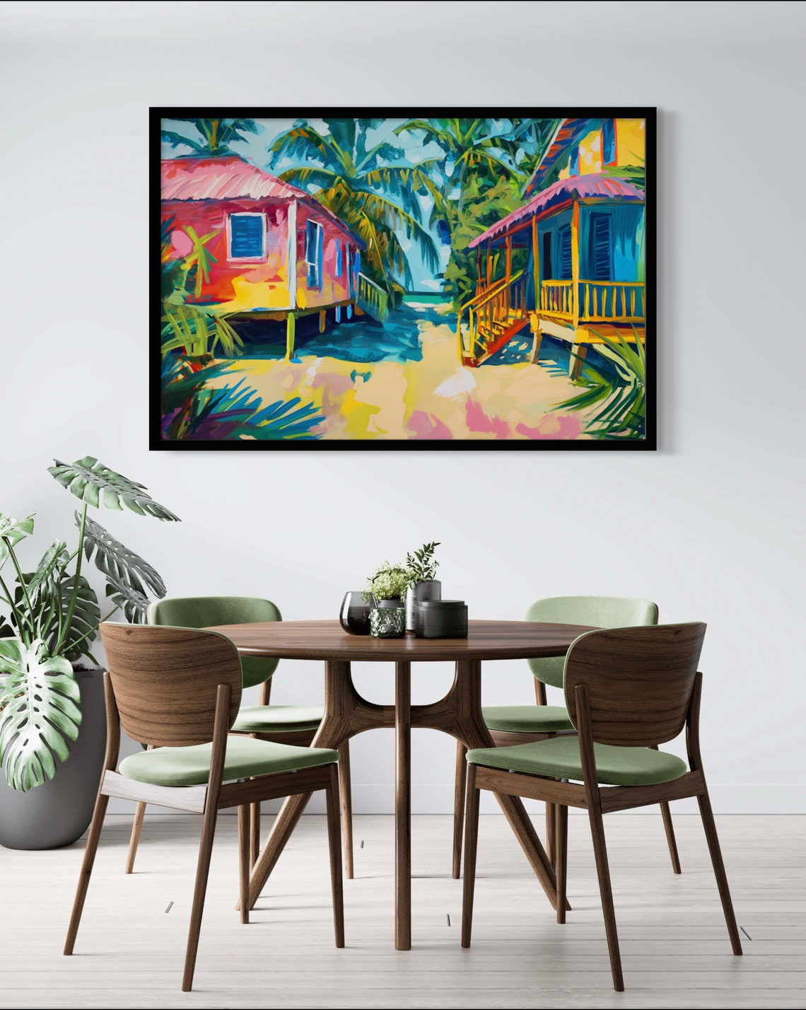Placencia Belize Beach Bungalows in Bright Colors Art Poster - Image 3
