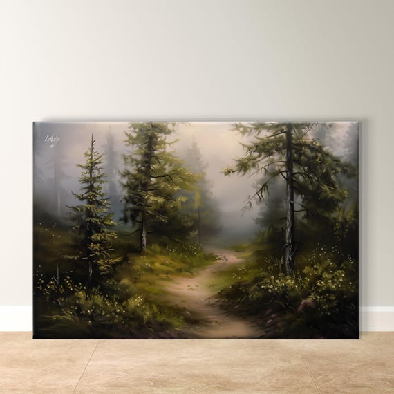 Dreamy Foggy Forest Art Forest Painting Print Framed Nature Wall Art Serene Landscape Poster Misty Peaceful Home Decor Gift Idea