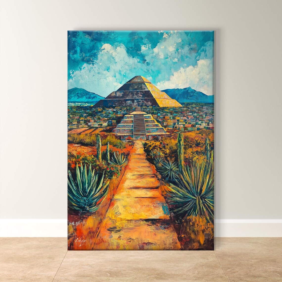 Teotihuacan Pyramid of the Sun Ancient Mexican Ruins Golden Sky Poster