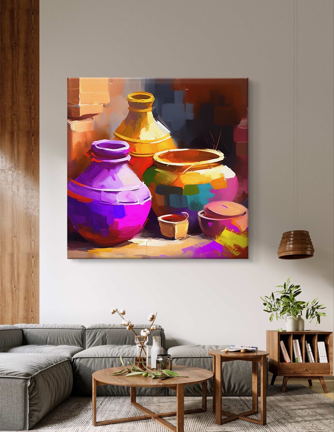 Colorful Clay Pottery Still Life Painting in Warm Hues Poster - Image 5