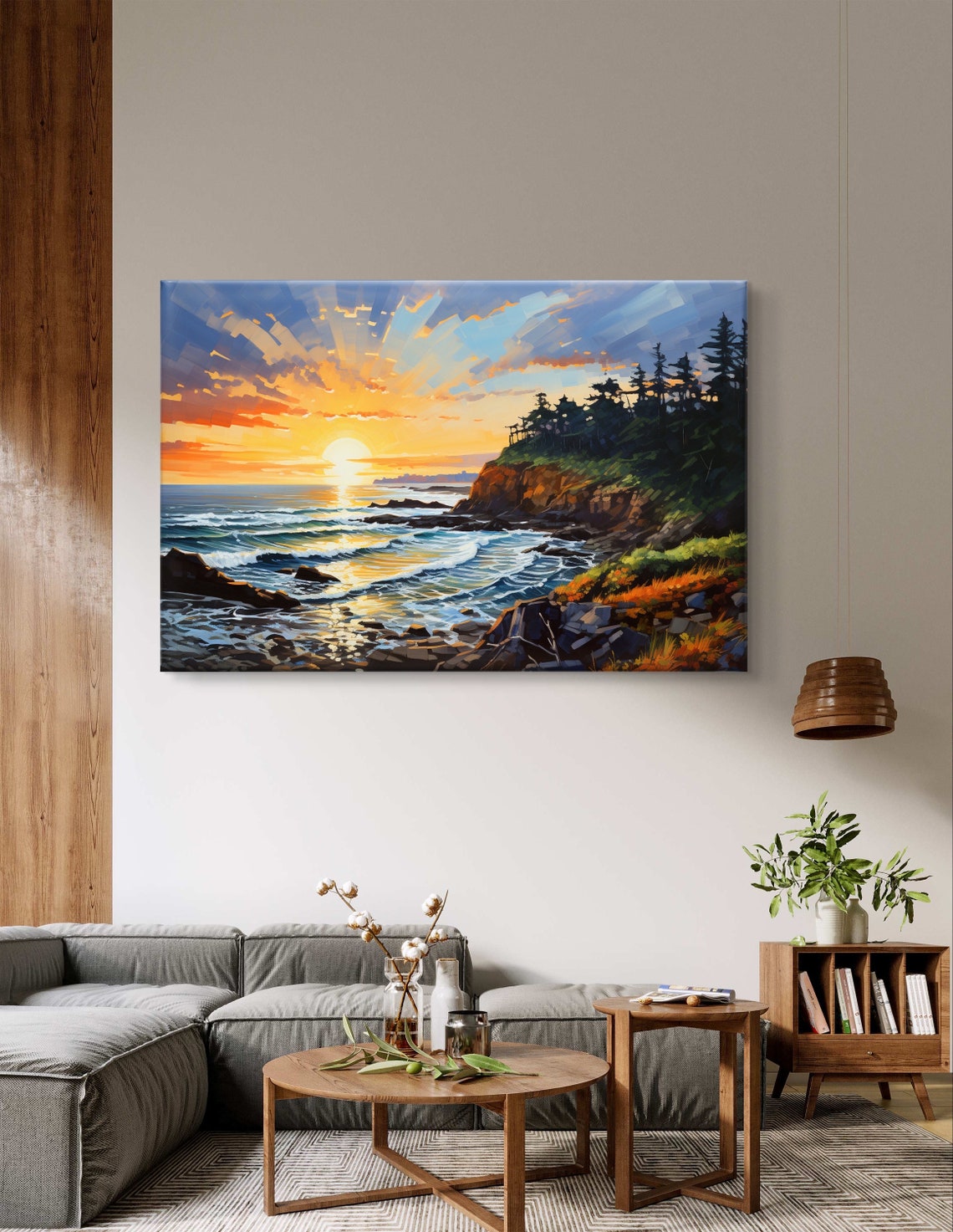 Oregon Coast Sunset Cliffs Pine Trees and Crashing Waves Poster - Image 4