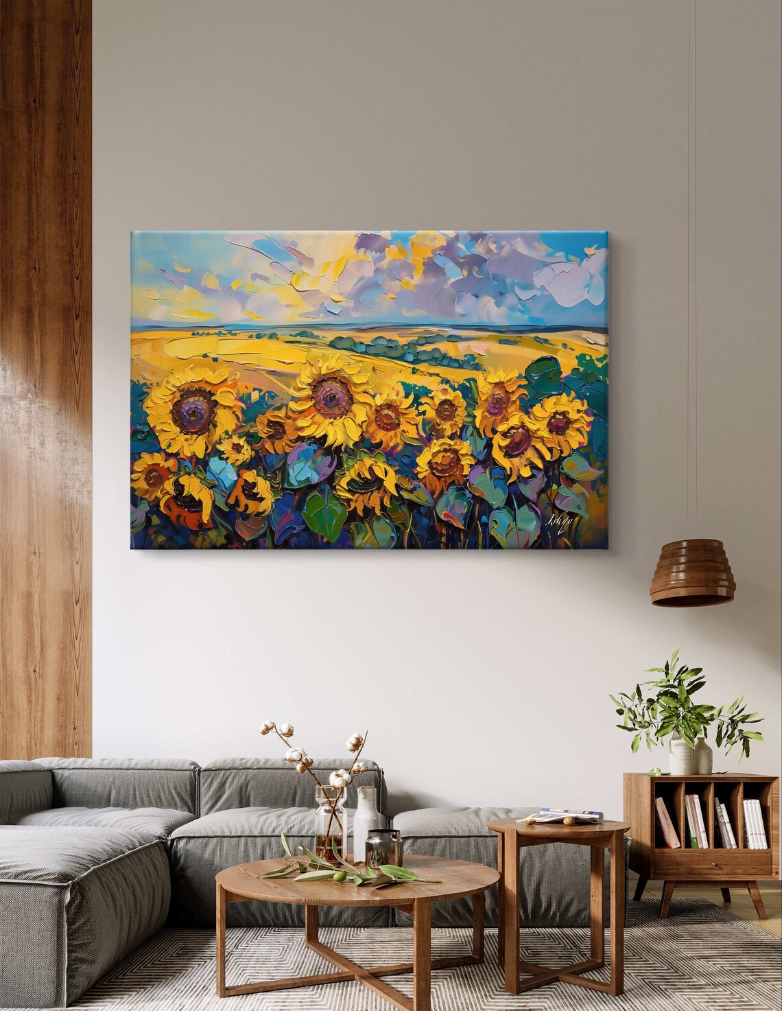 Golden Sunflower Field Landscape in Impressionist Style Poster - Image 5